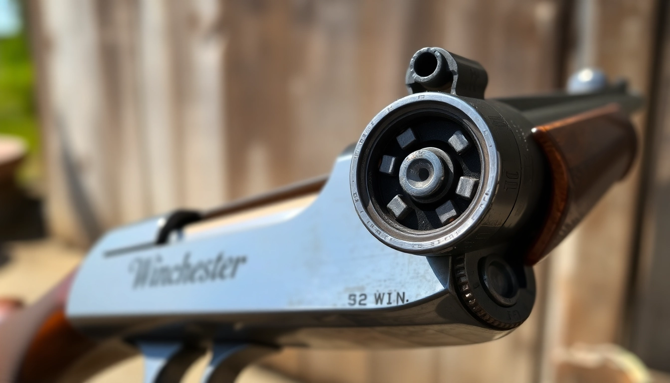A detailed image of a classic rifle in 32WIN caliber on display, emphasizing its vintage craftsmanship and appeal for collectors and hunters.
