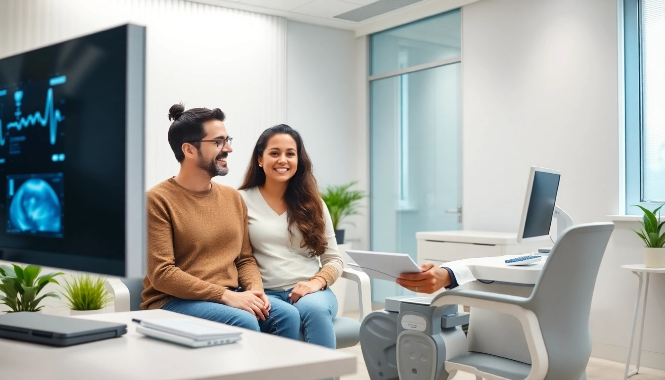 Fertility specialist coaching a couple at clinica infertilita Italia in a welcoming medical